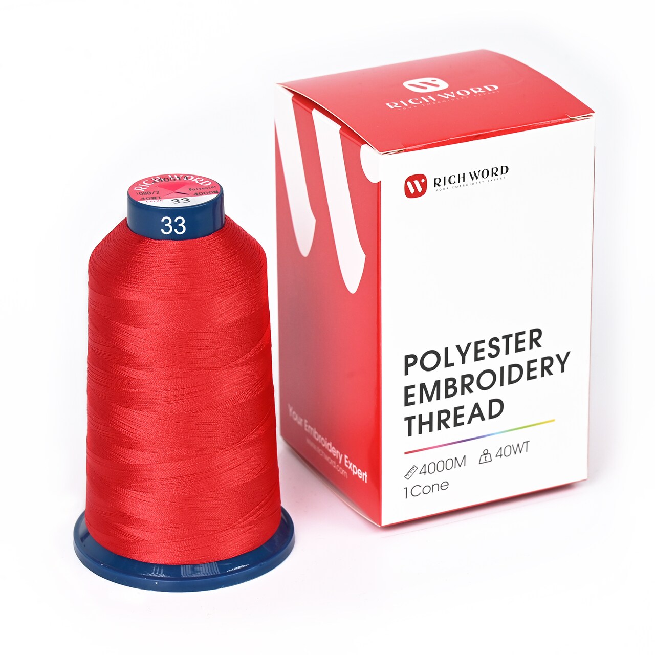 Richword Selected Embroidery Thread – 4000M 40WT Polyester, Smooth & Strong Single Spool for Home & Commercial Embroidery Machines, White / Black / Red / Brown / Grey / Blue